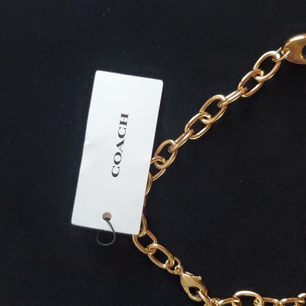 Coach Chunky Signature Chain Link Necklace/Pink Stones - Picture 10 of 14